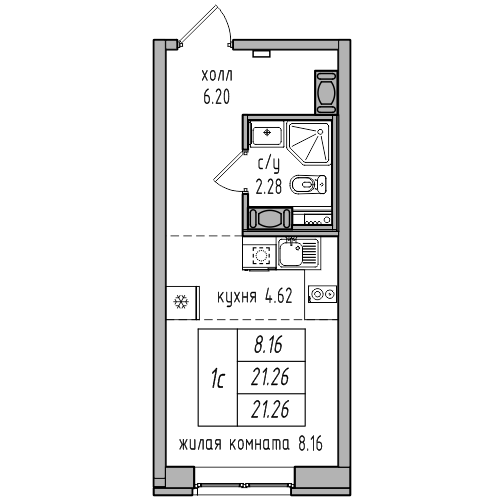 Студия 21 м²