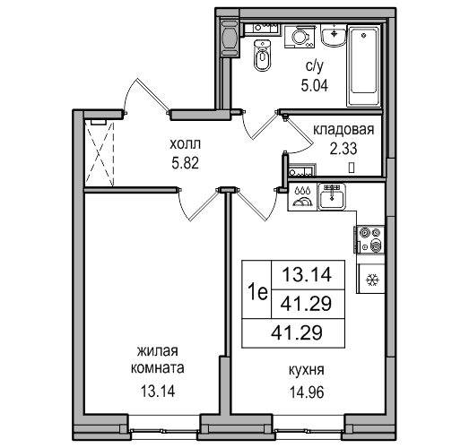 2-к. евро 41.5 м²