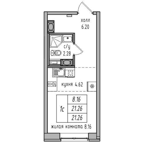 Студия 21.26 м²