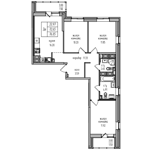 4-к. евро 76.05 м²