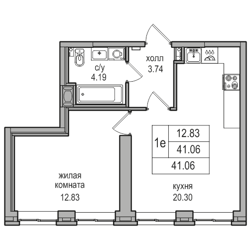 2-к. евро 41.06 м²