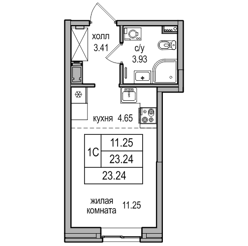 Студия 23.7 м²